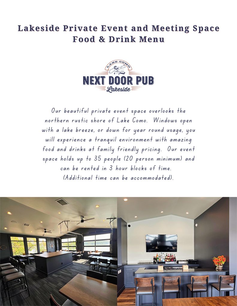 Private Events Menu